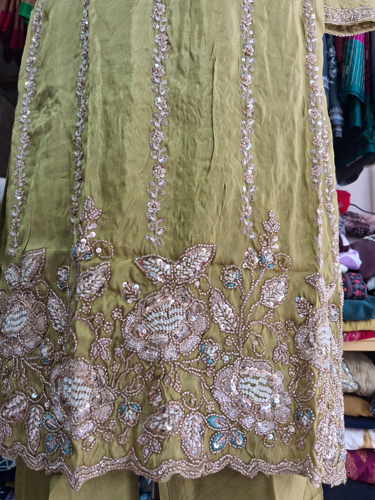 Product Olive Green Embroidered kurti set