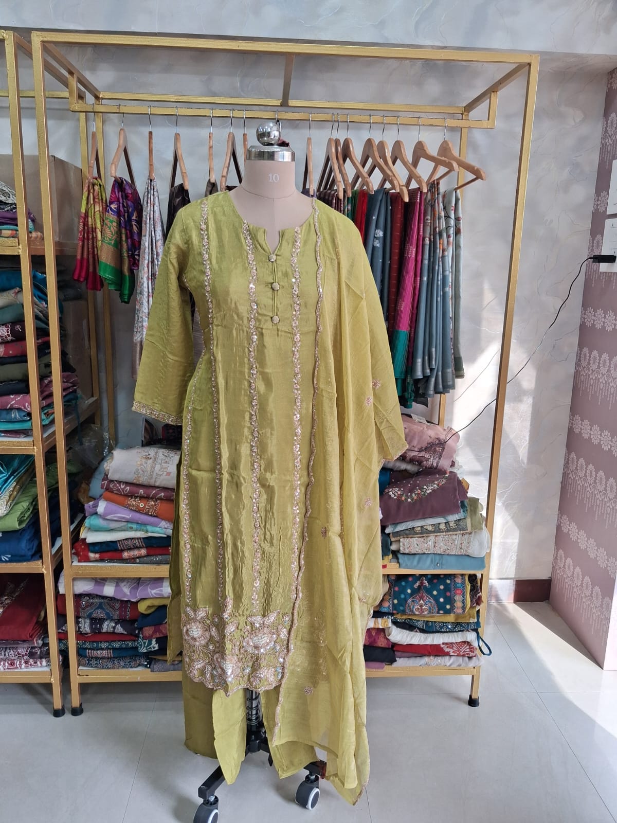 Product Olive Green Embroidered kurti set