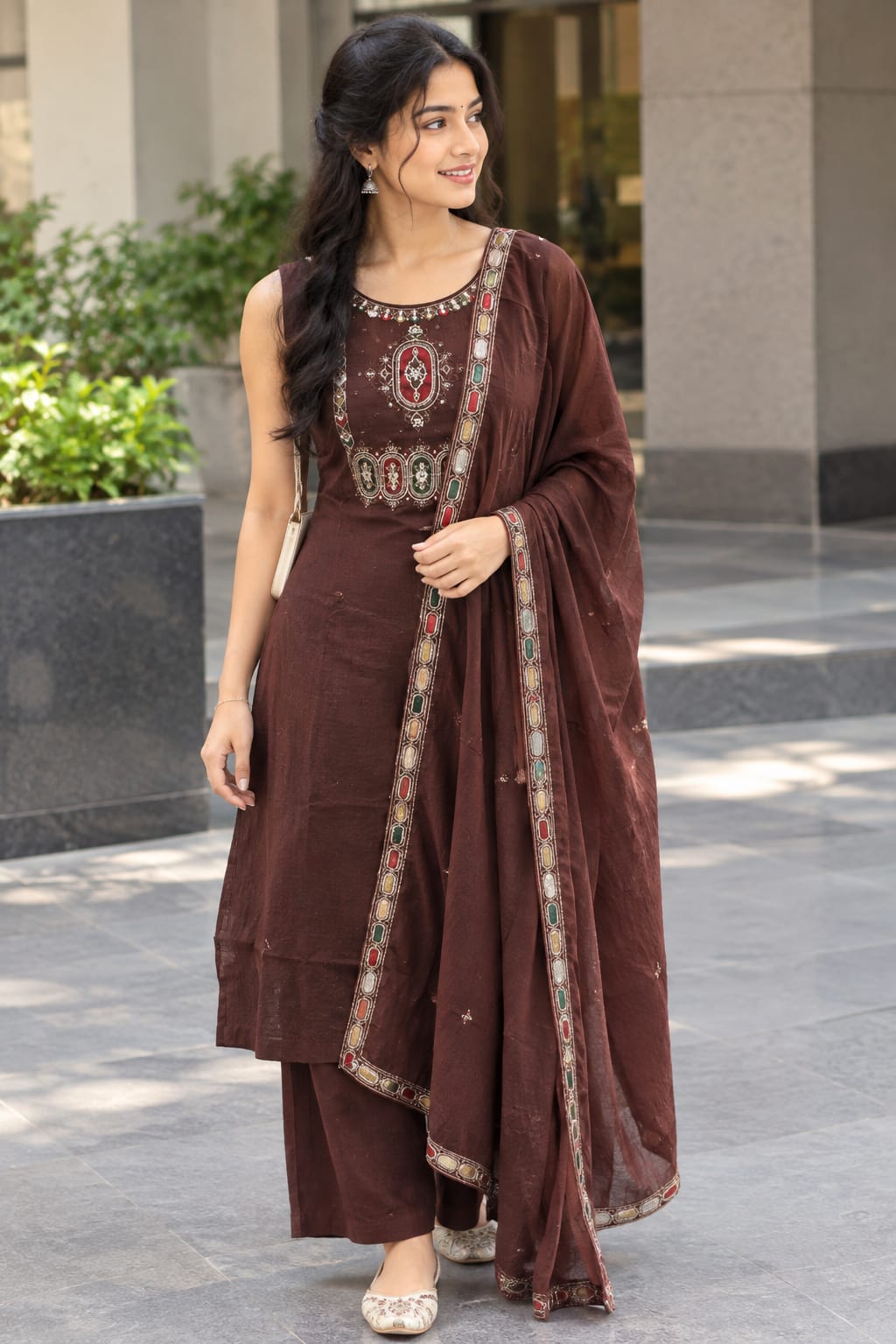 Brown Printed kurti set