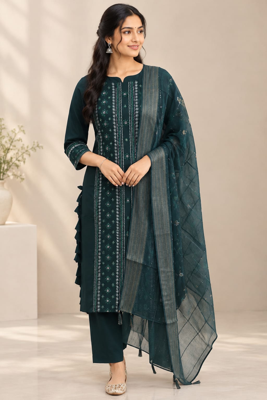 Elegant teal green kurti set