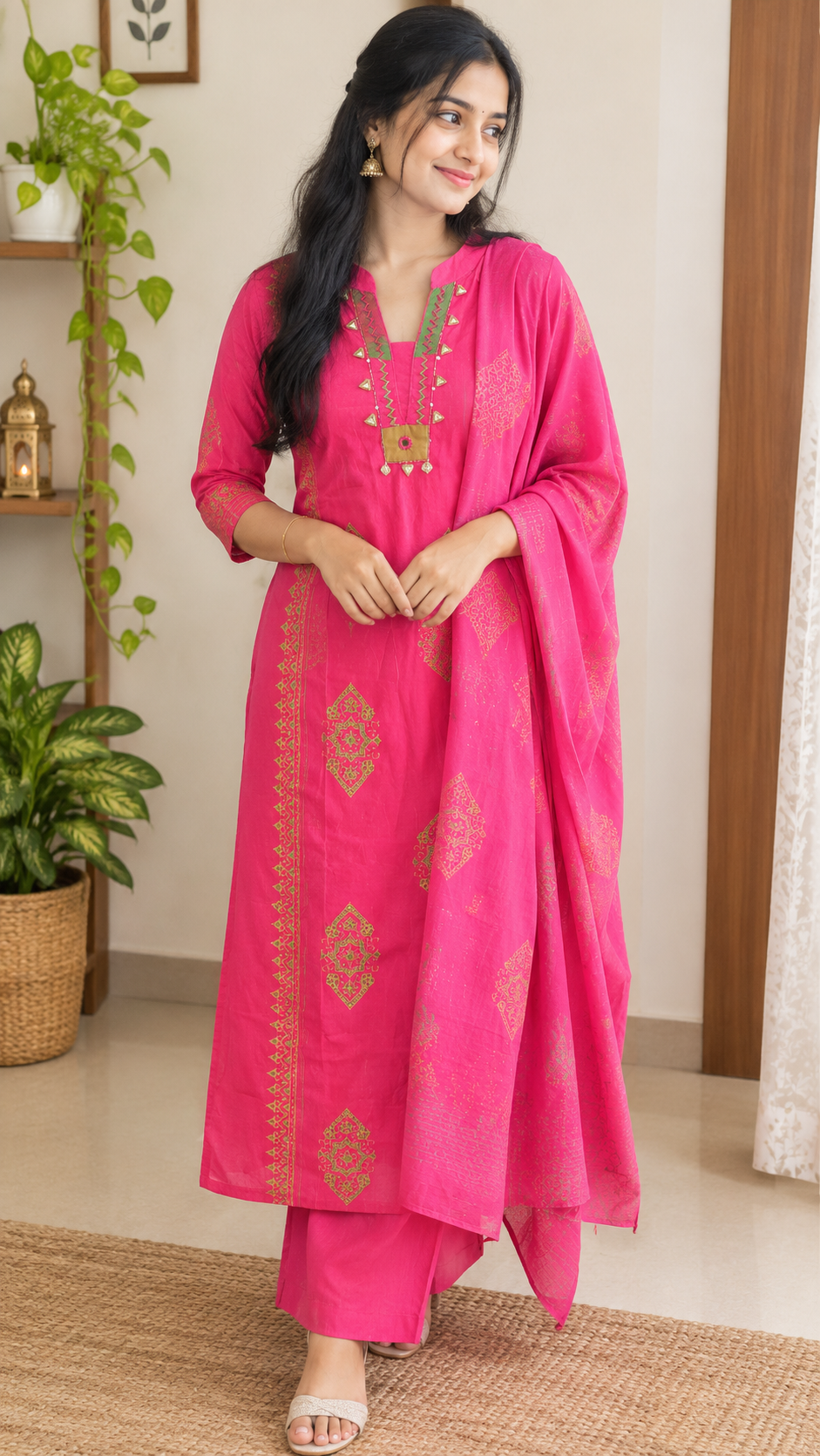 Elegant pink Printed kurti set