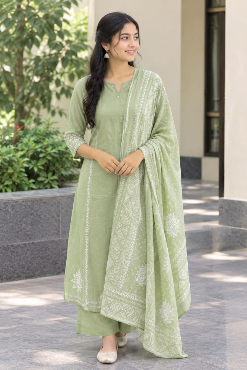 Pastel green Printed Kurti set