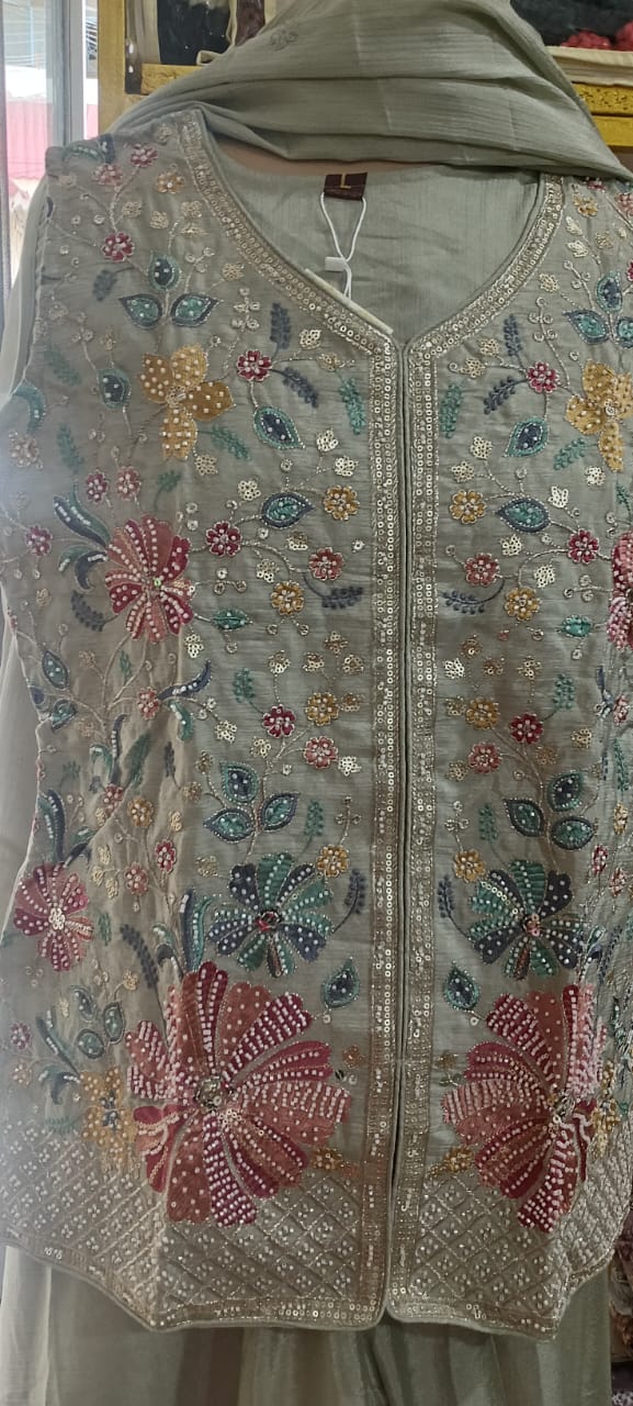 Grey Embroidered Kurti Set