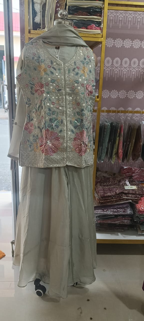 Grey Embroidered Kurti Set