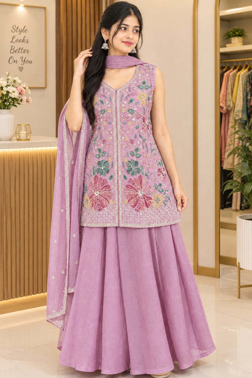 Levander Embroidered Kurti Set