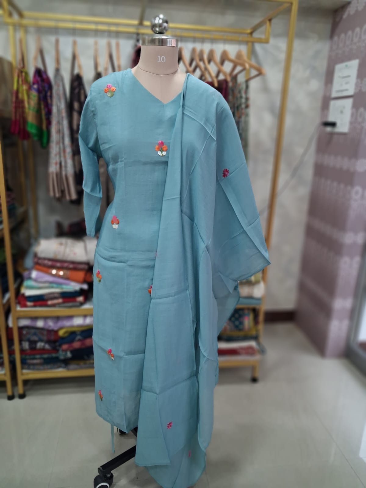 Navy Blue Floral printed kurti set