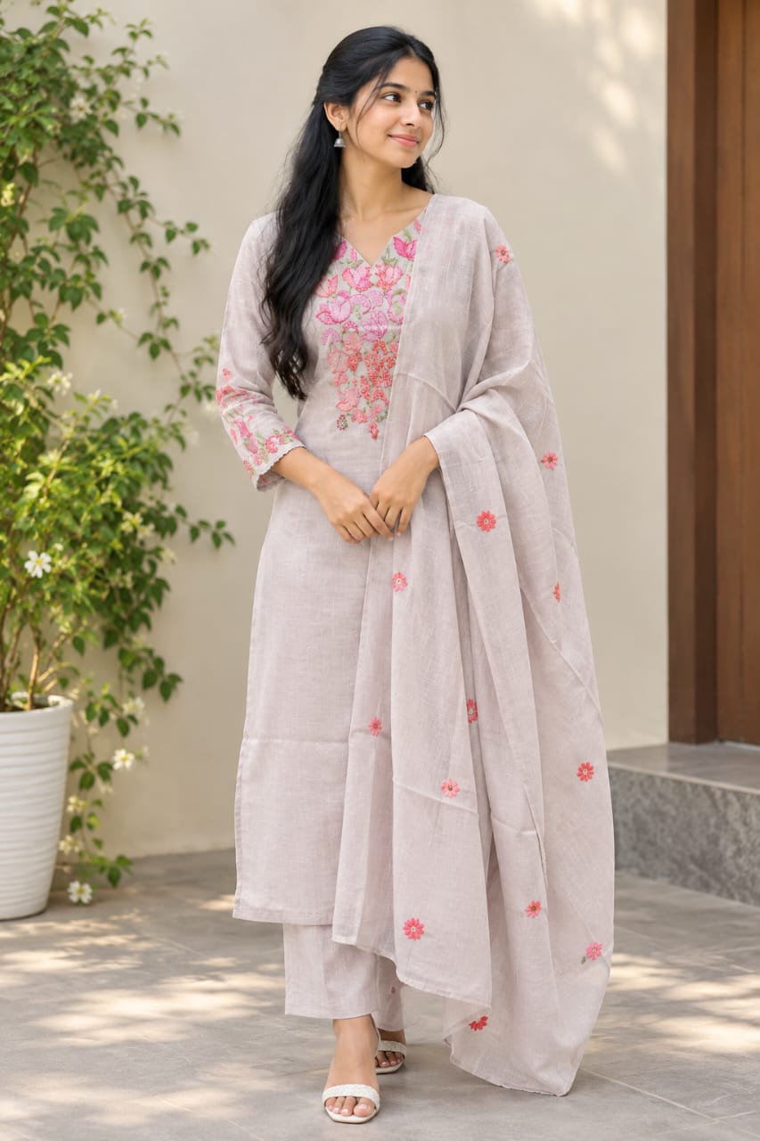 Beige Floral kurti set