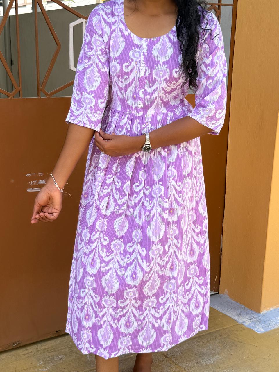 Lavender Printed cotton dress