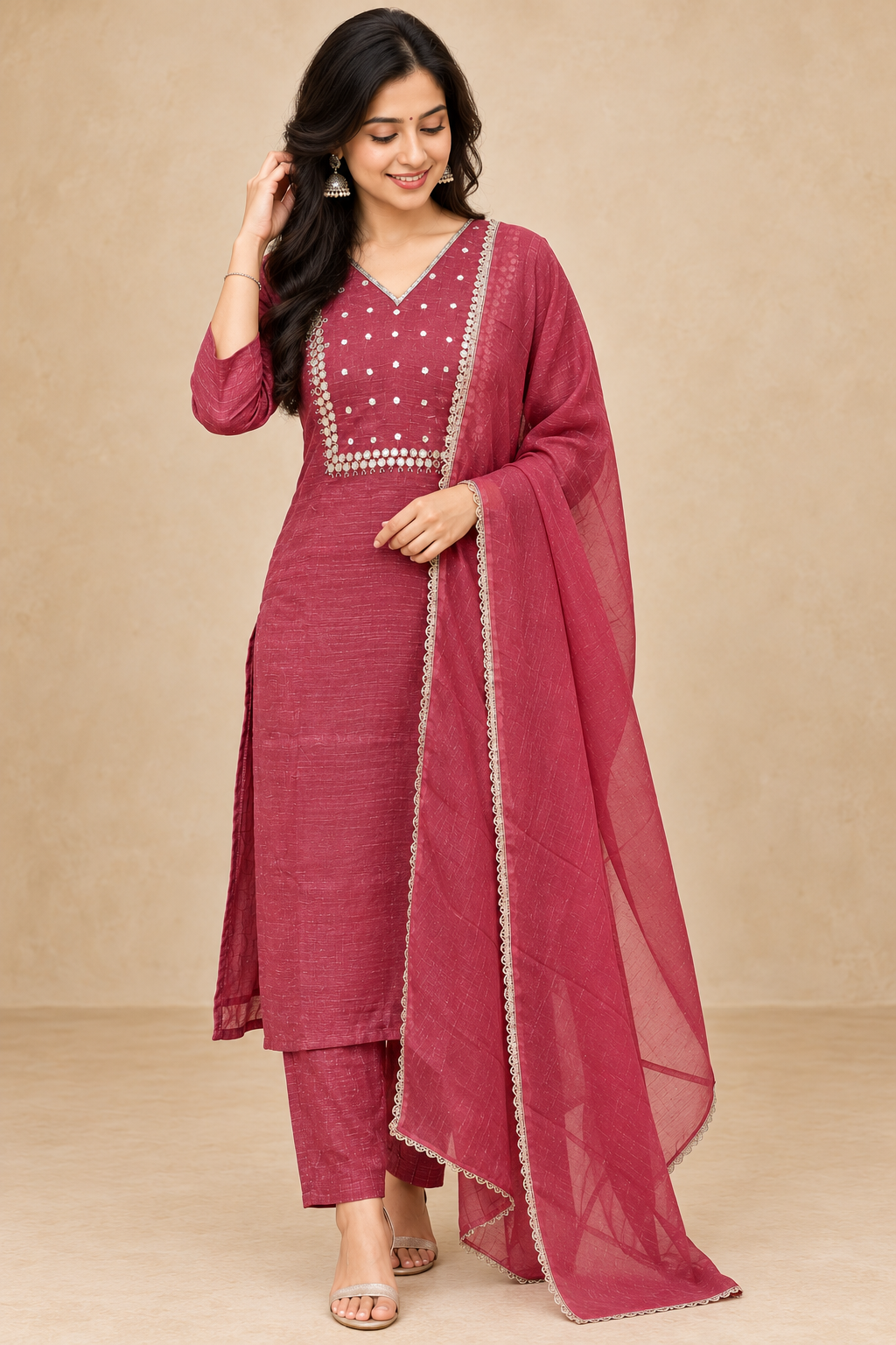 Premium tissue red kurti set