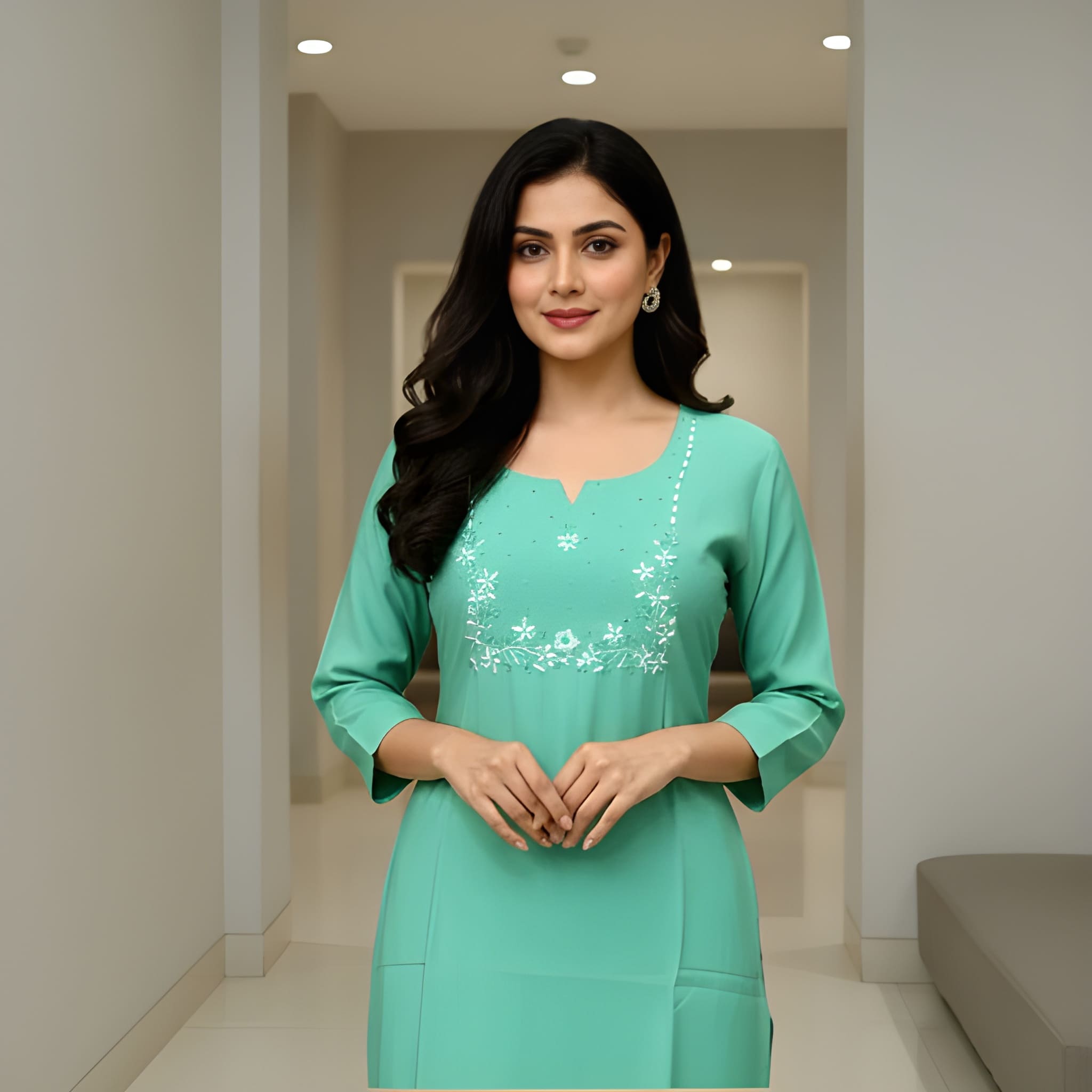 Embroidery  green kurthi top