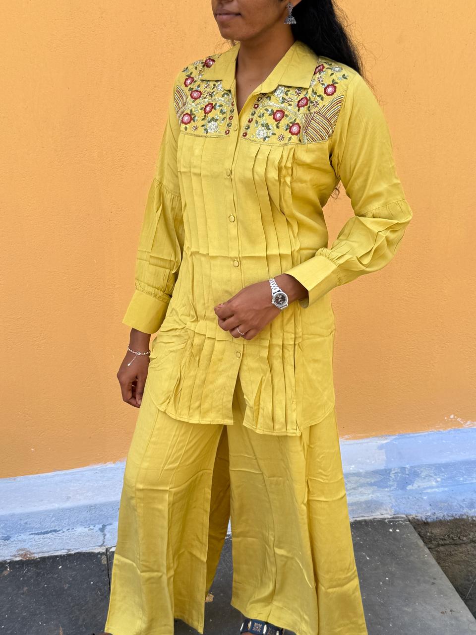 Mustard Yellow embroidered co-ord set