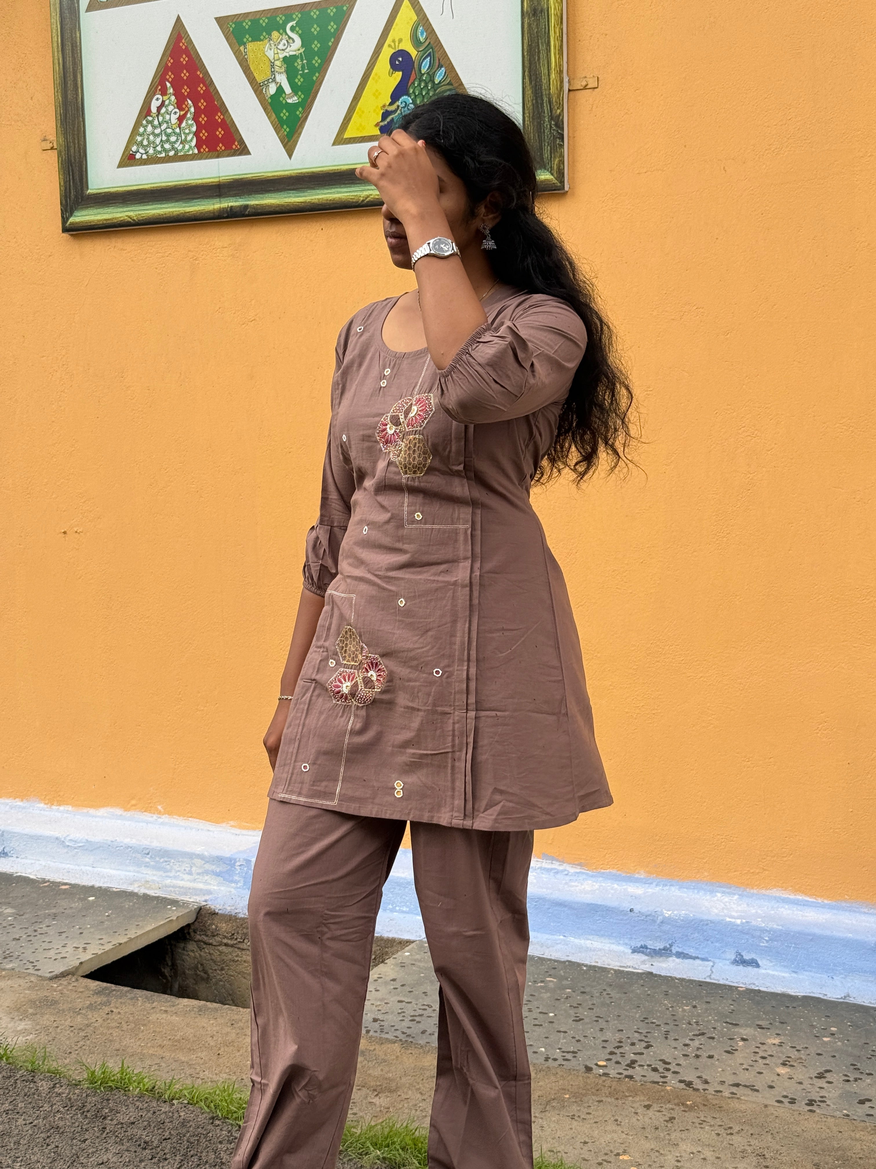 Brown Embroidered co_ord set