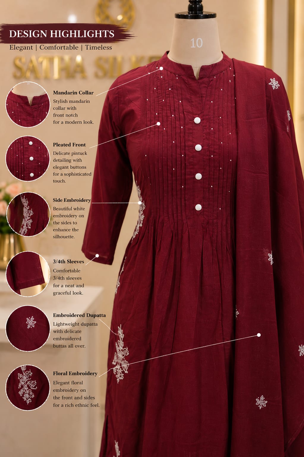 Elegant Maroon Embroidered Kurta Set