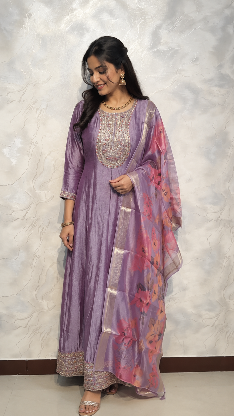 Elegant lavender Anarkali set