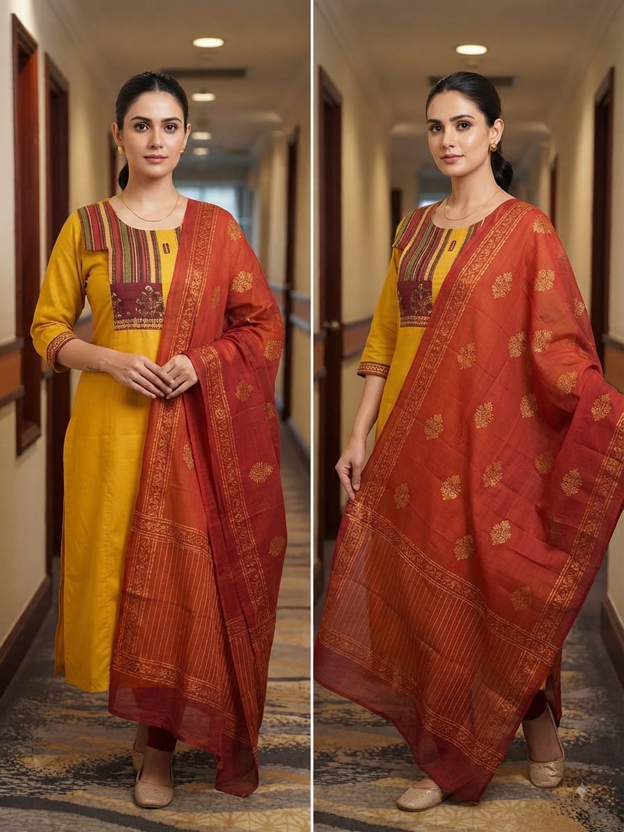 Elegant yellow KURTHI SET