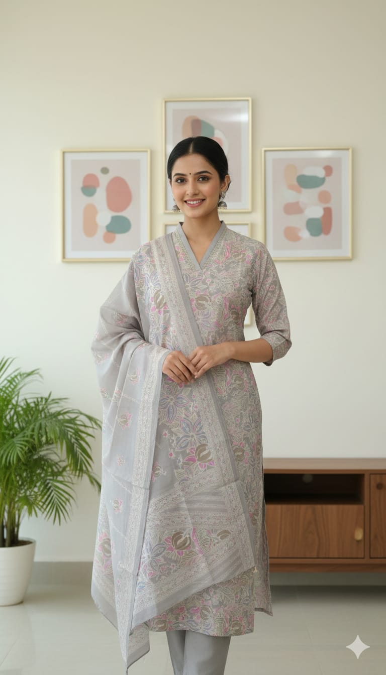 Grey printed kurthi set