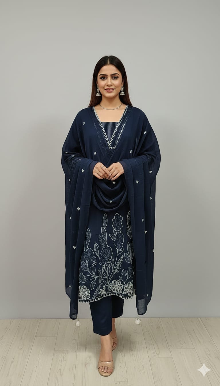 Cotton V-neck kurthi set