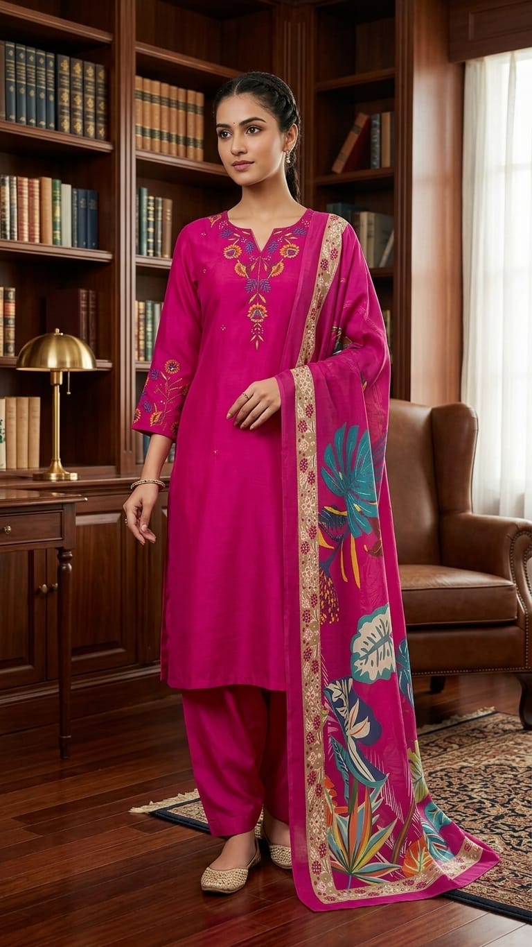 Pink Embroidered  kurti set