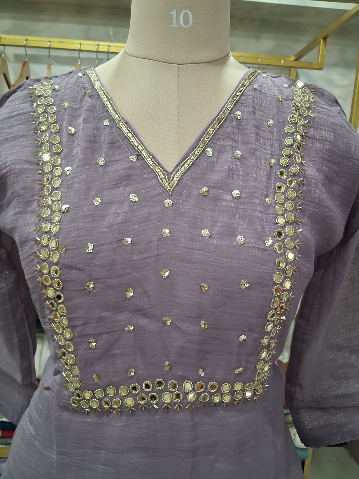 Premium tissue Lavender kurti set