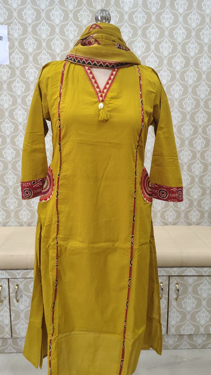 Mustard straight cut kurthi