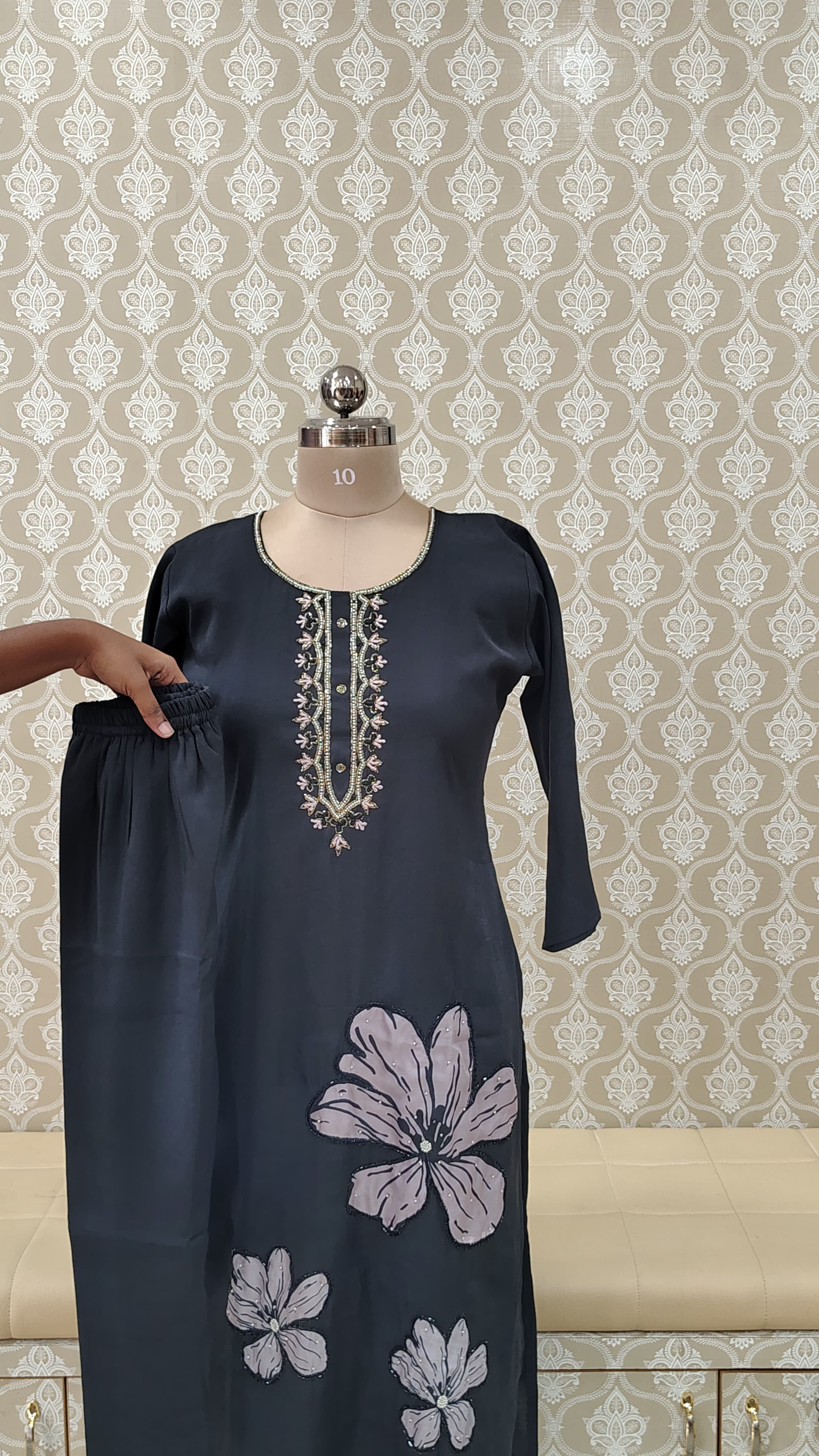 Black floral kurthi set