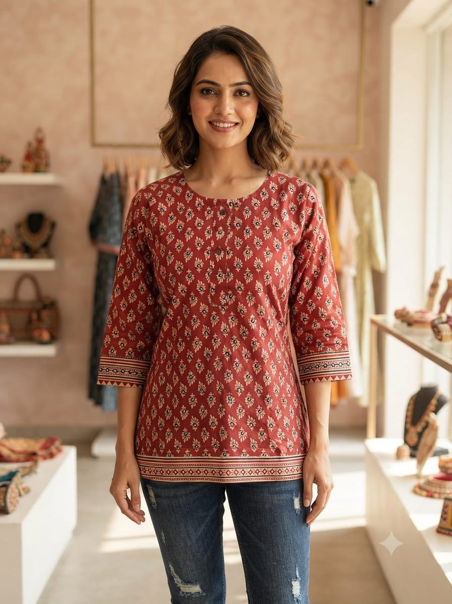 Maroon Ethnic printed top