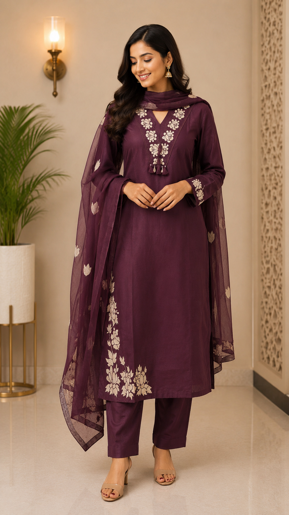 Brown printed kurthi set