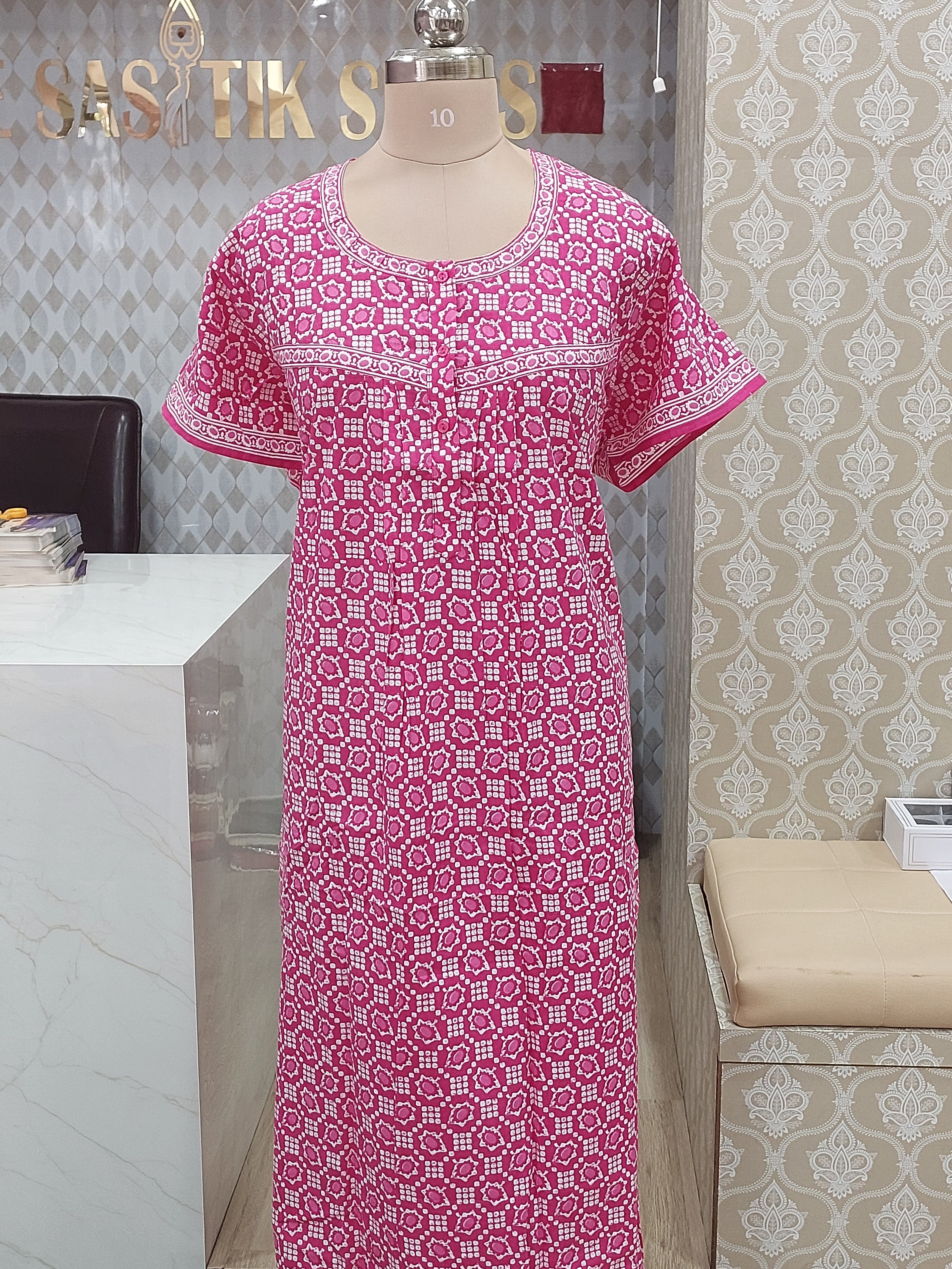 Pink Printed Cotton Nighty