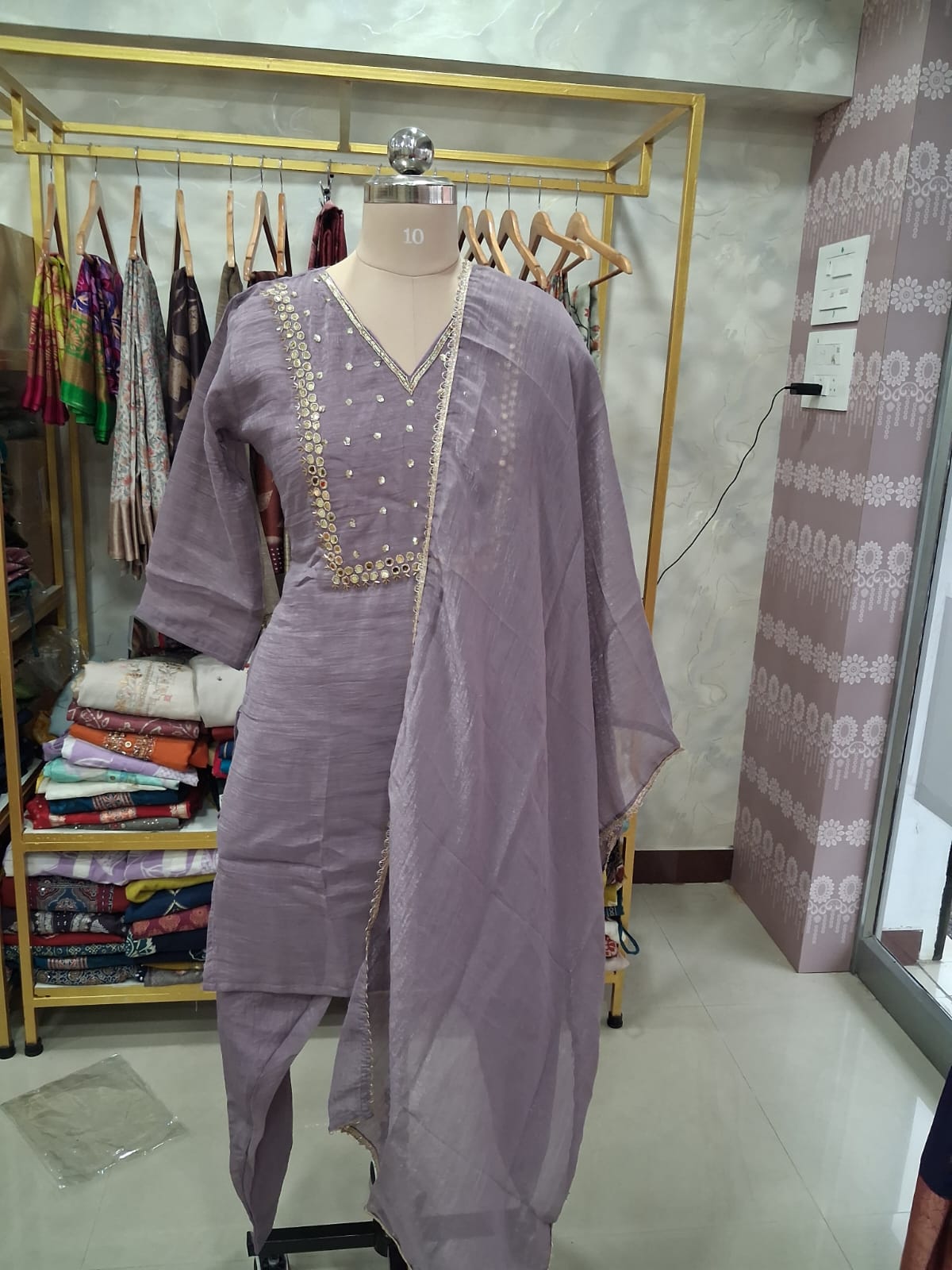 Premium tissue Lavender kurti set