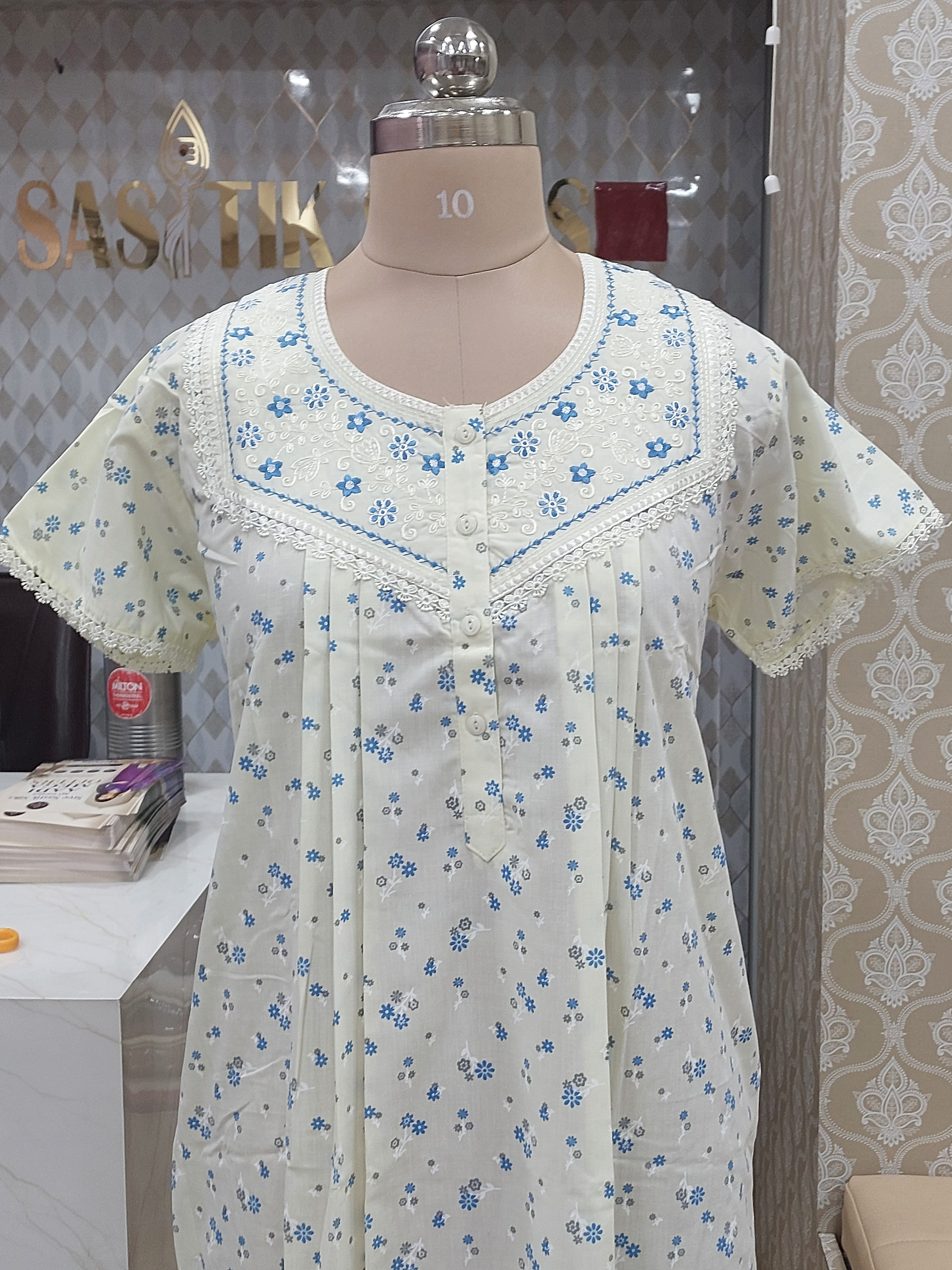 Off-White Floral Cotton Nighty