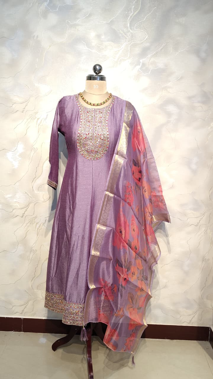 Elegant lavender Anarkali set