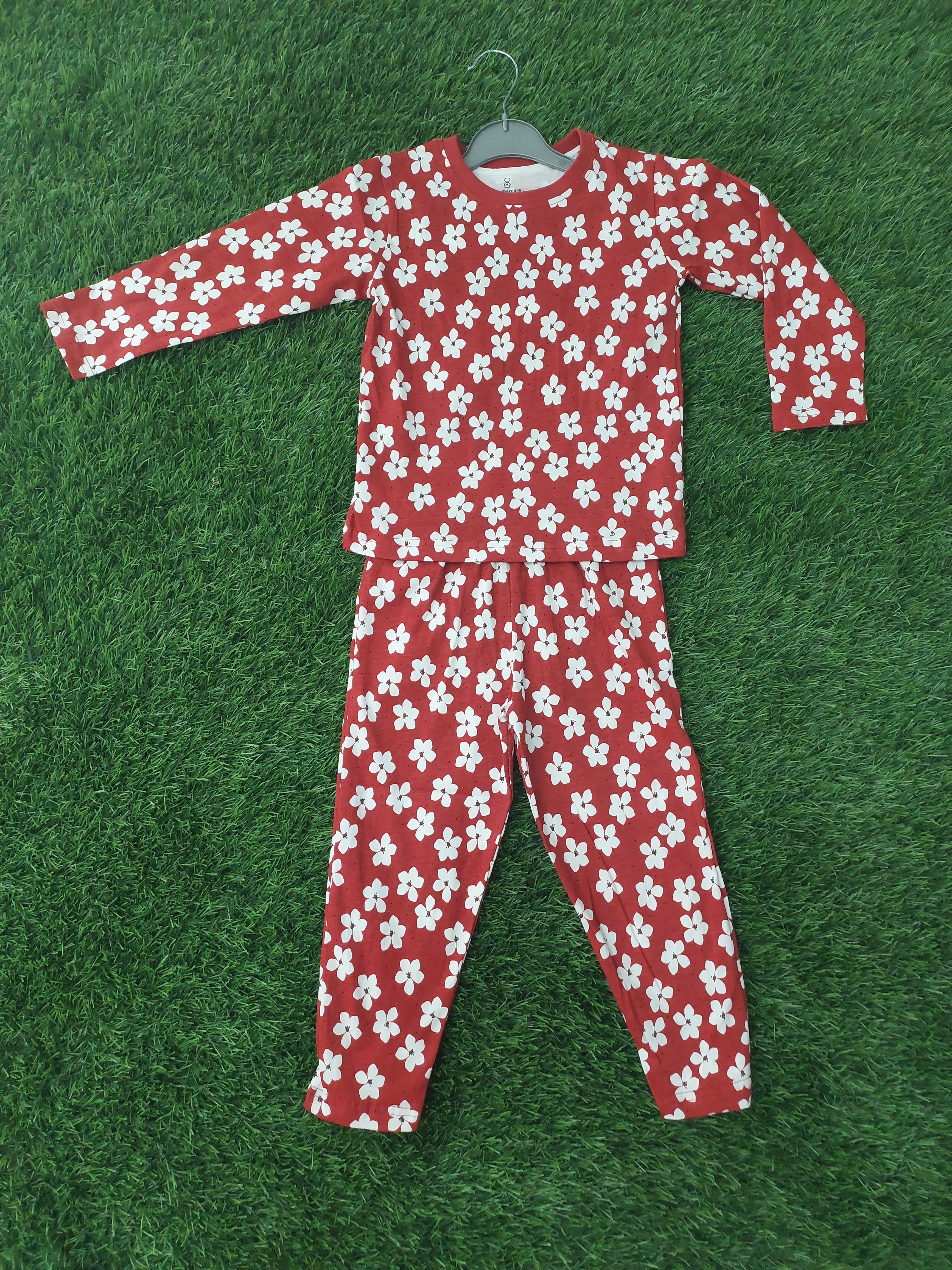 Bright red color la white floral print