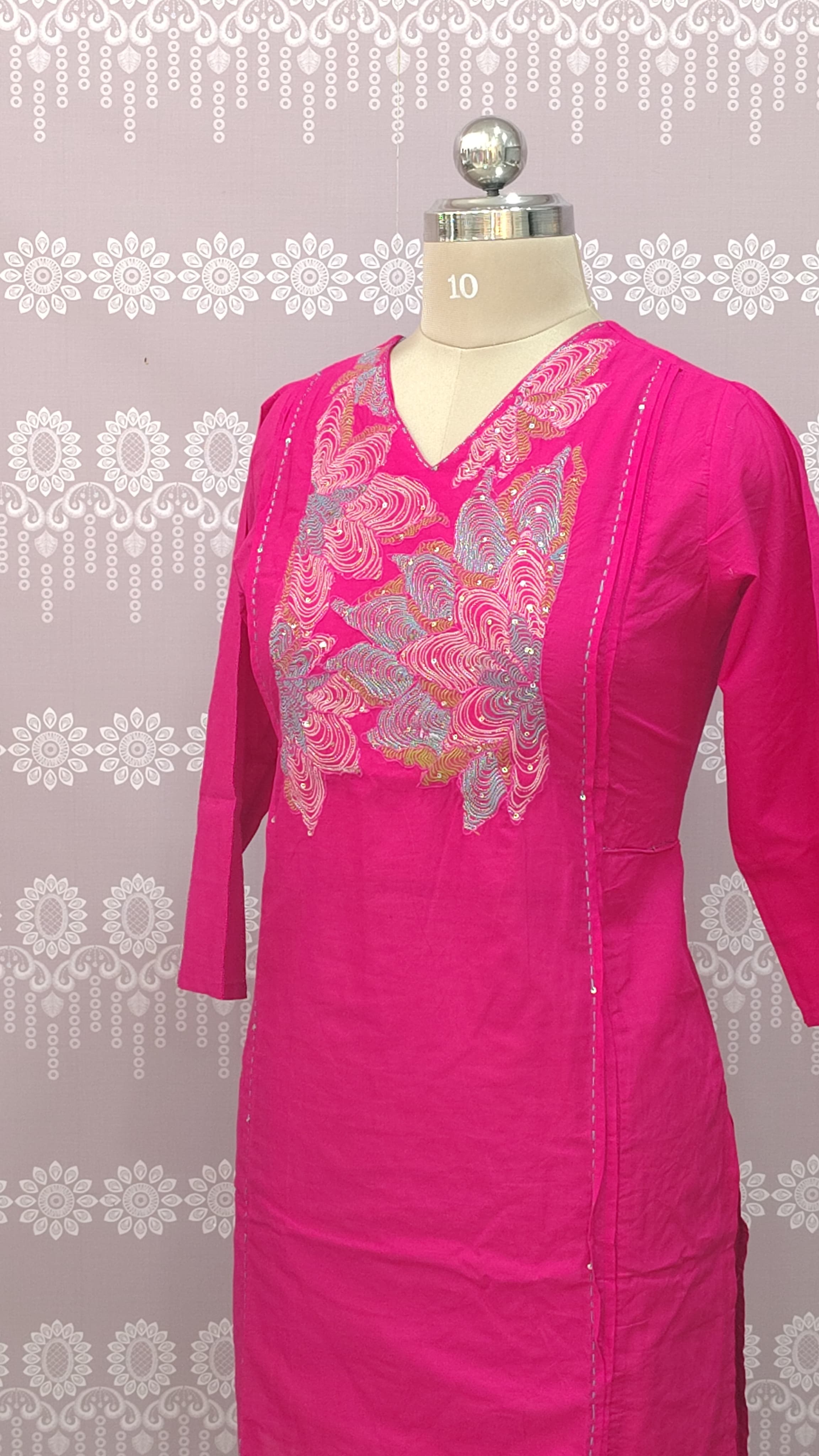 Vibrant pink printed kurthi set