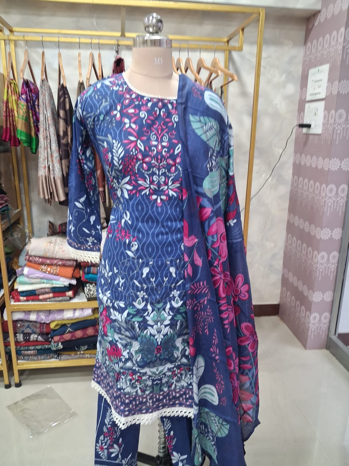Navy Blue Floral printed kurti set