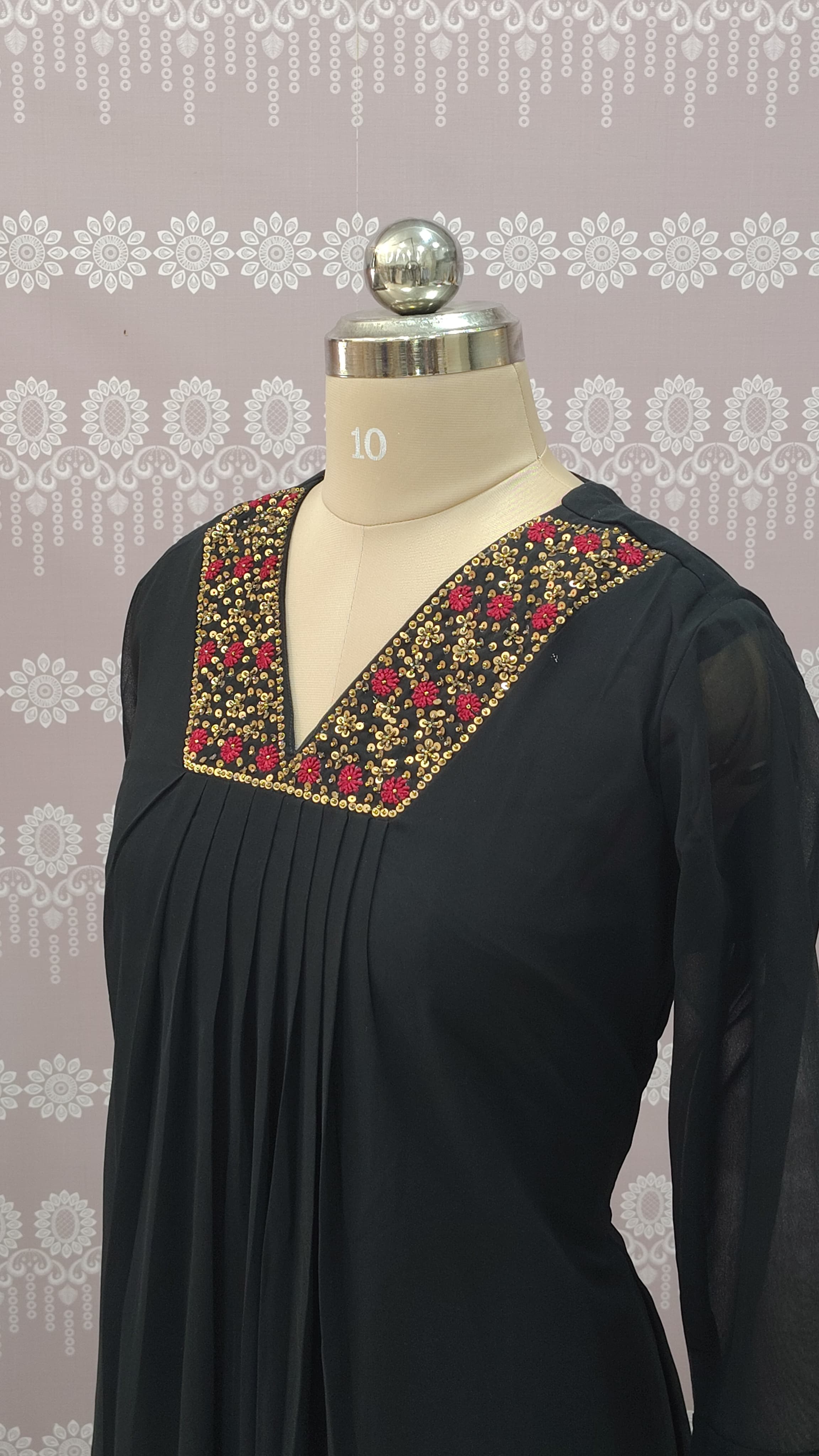 Elegant Black Embroidered maxi