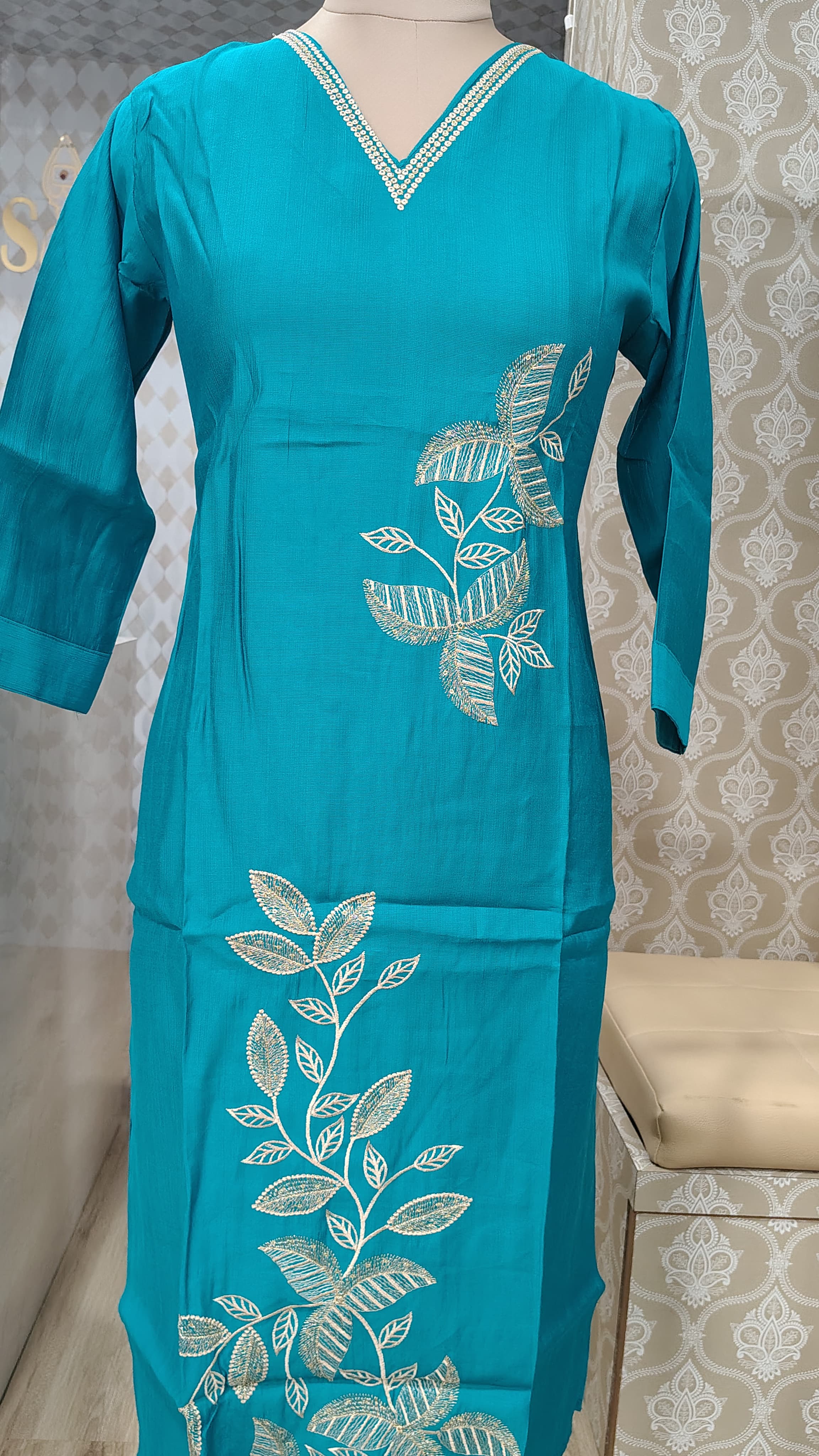 Sky Blue Embroidered  kurti set