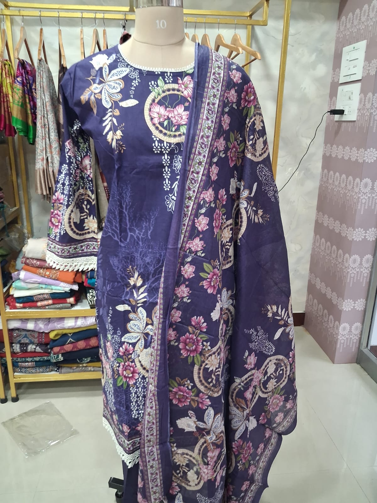 Navy Blue Floral printed kurti set
