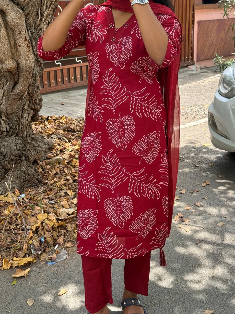 Elegant Maroon printed kurthi set