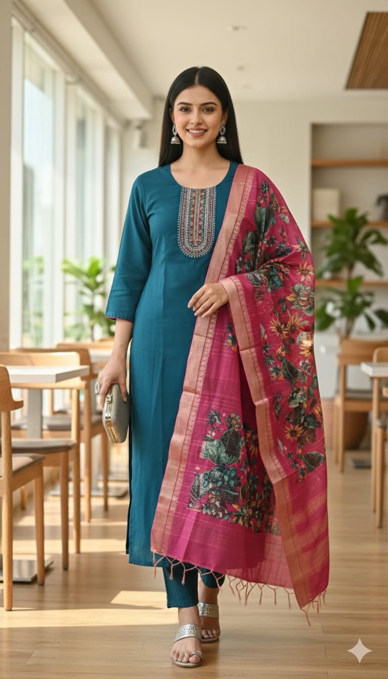Deep teal kurthi set
