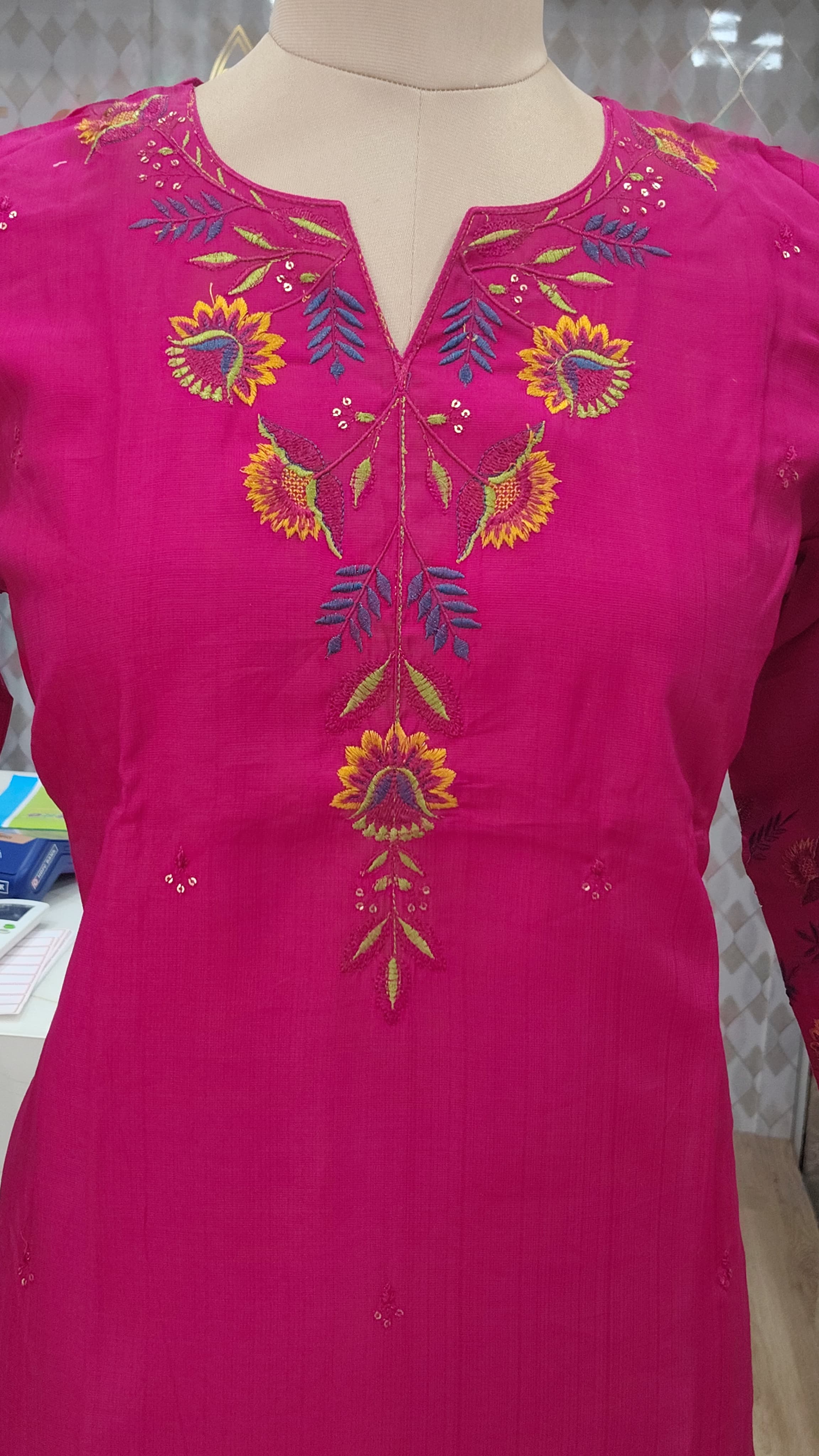 Pink Embroidered  kurti set