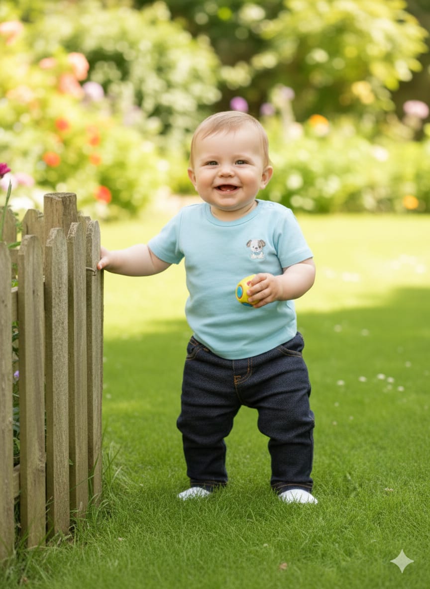 denim blue-look baby pants.