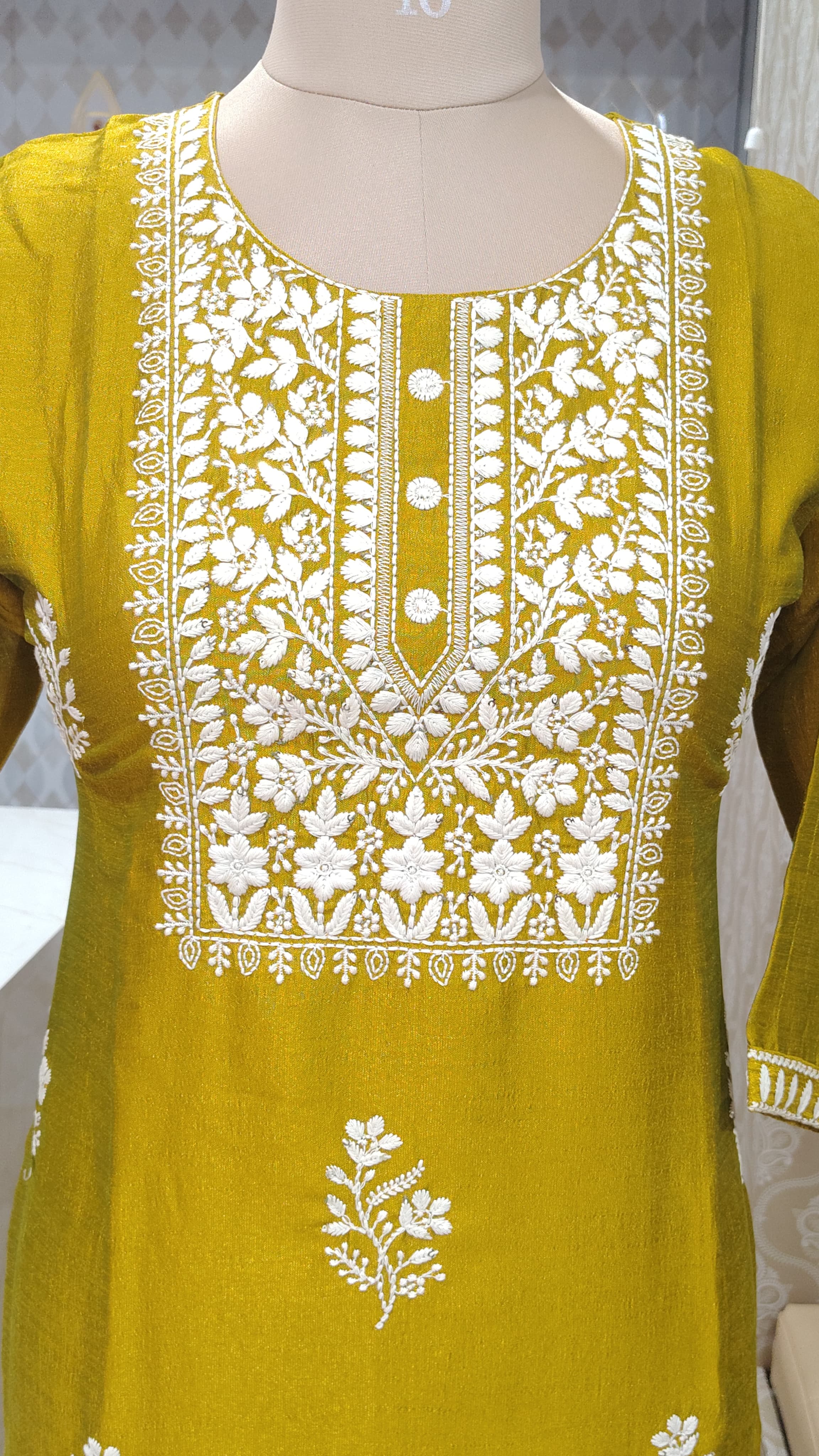 Mustard Yellow embroidered kurti set
