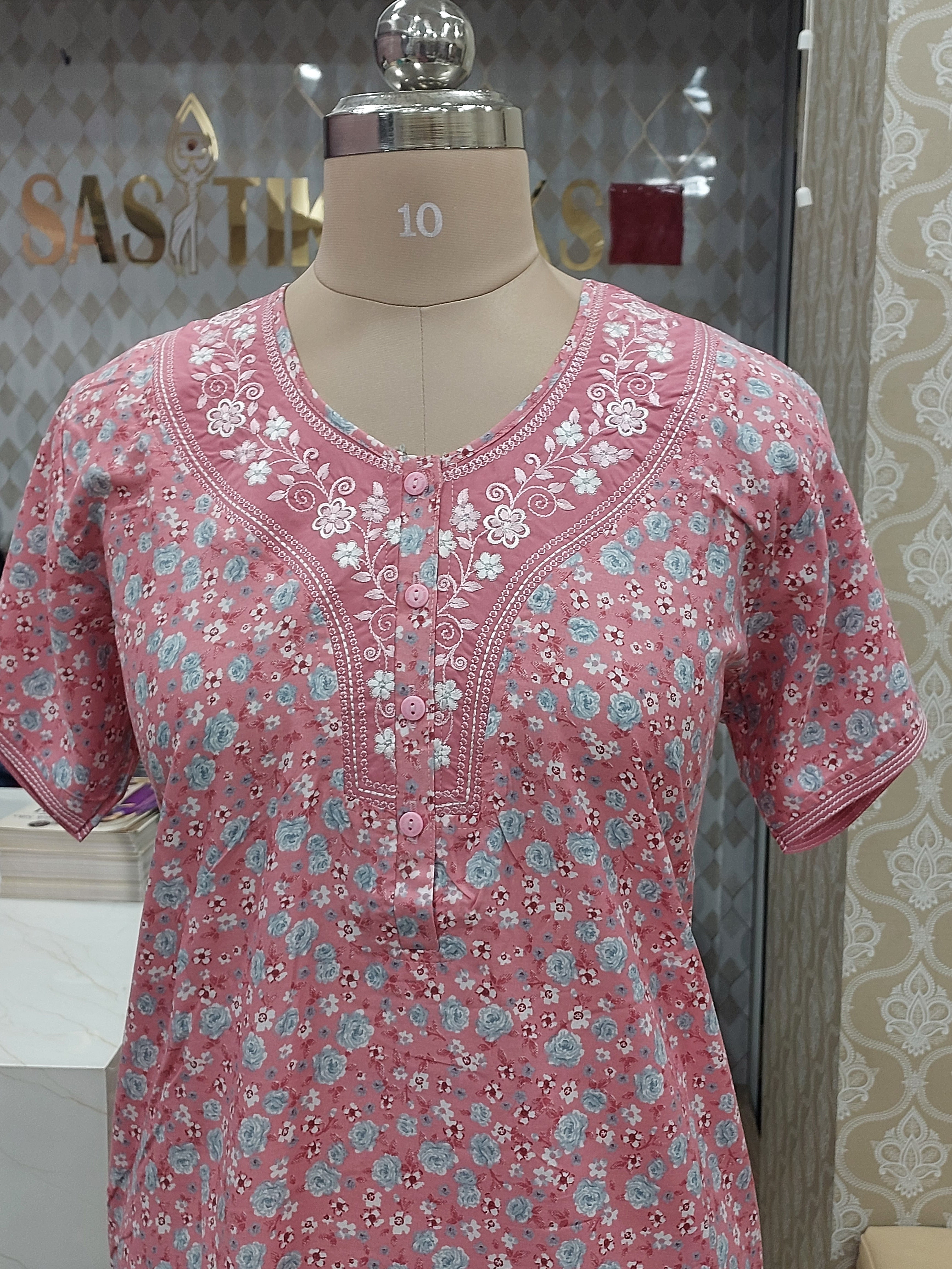 Pink Floral Cotton Nighty