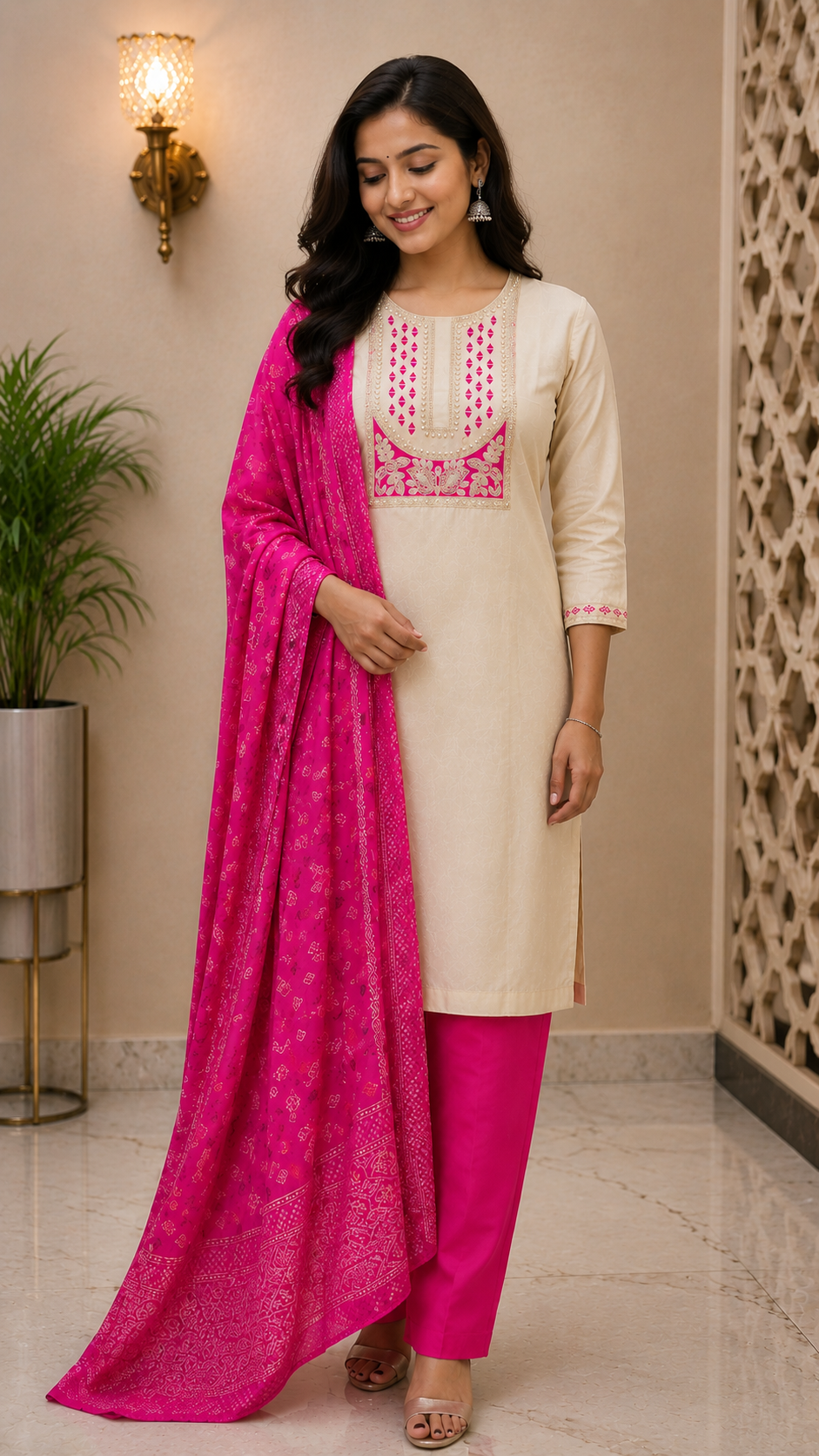 Elegant   pink kurti set