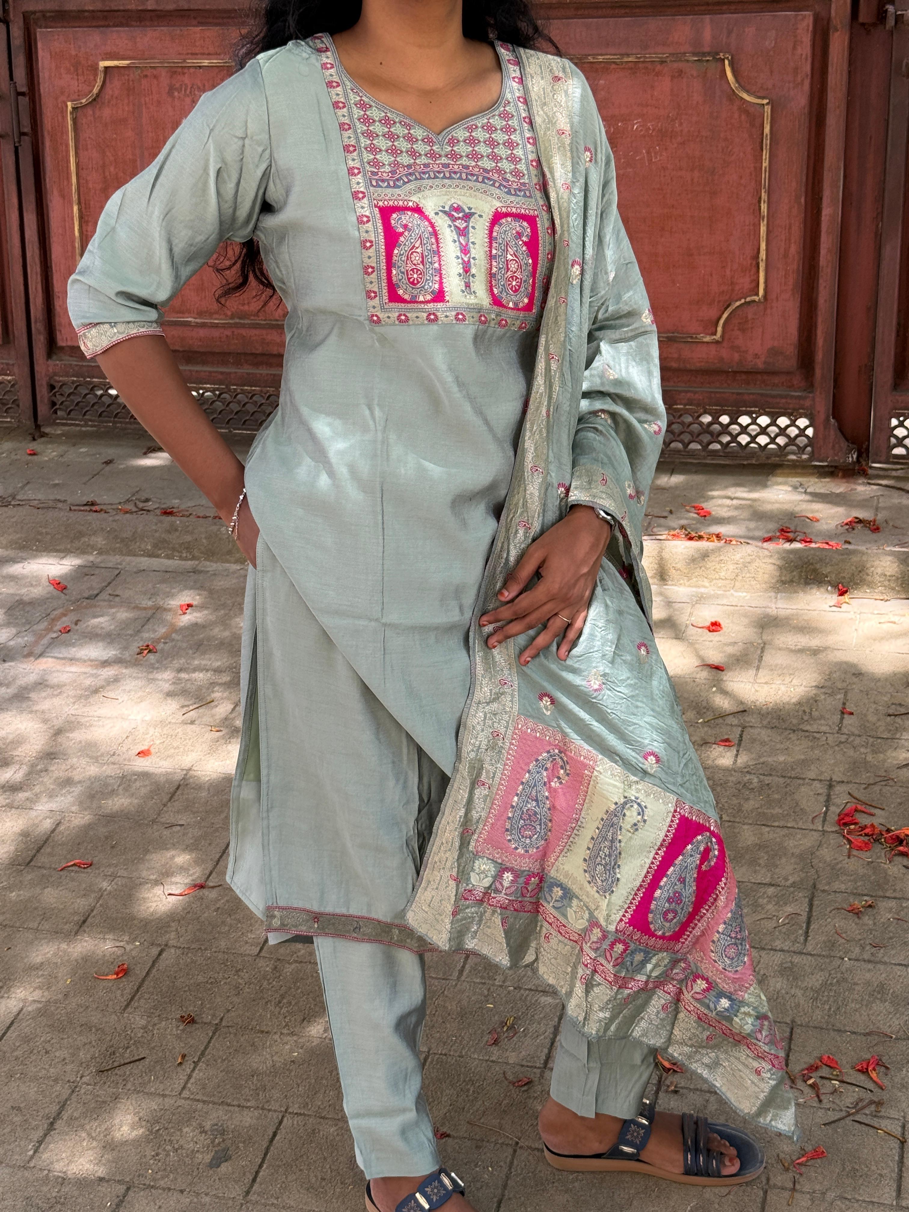 Elegant sage green kurthi set