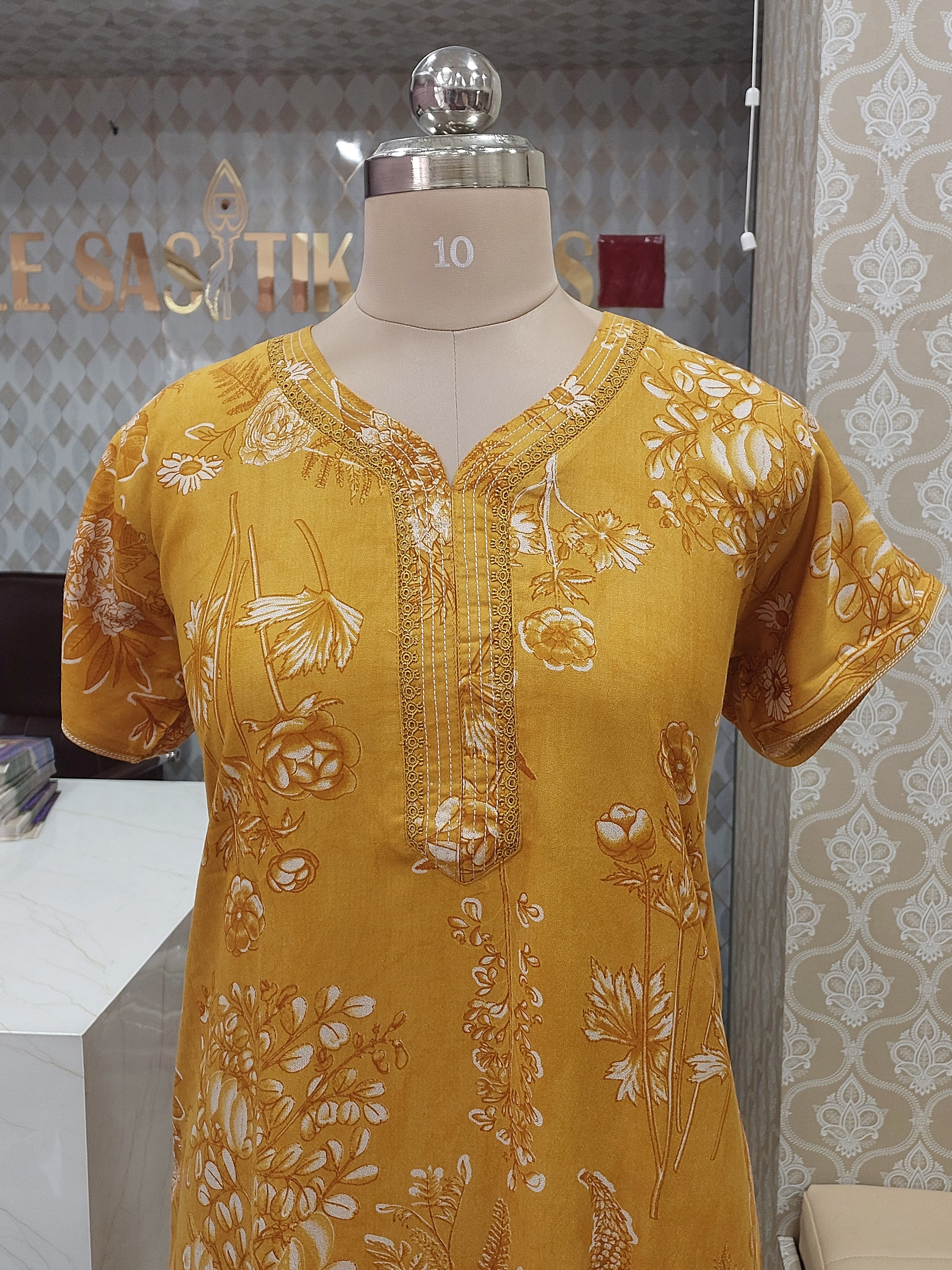 Mustard Yellow Floral Cotton Nighty