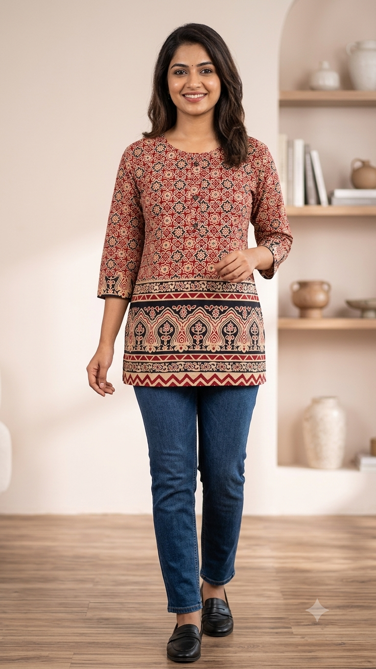 Maroon Ethnic printed top