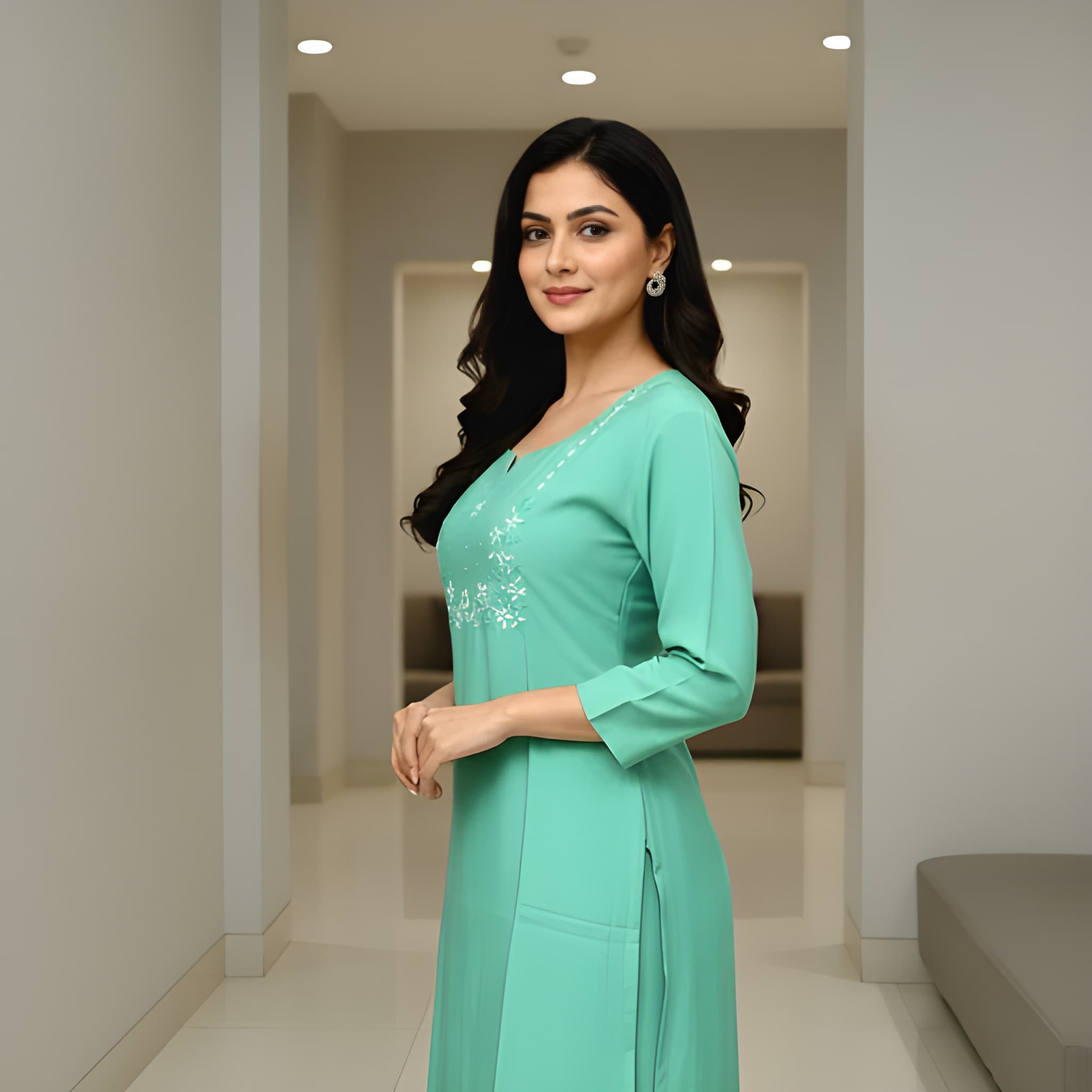 Embroidery  green kurthi top
