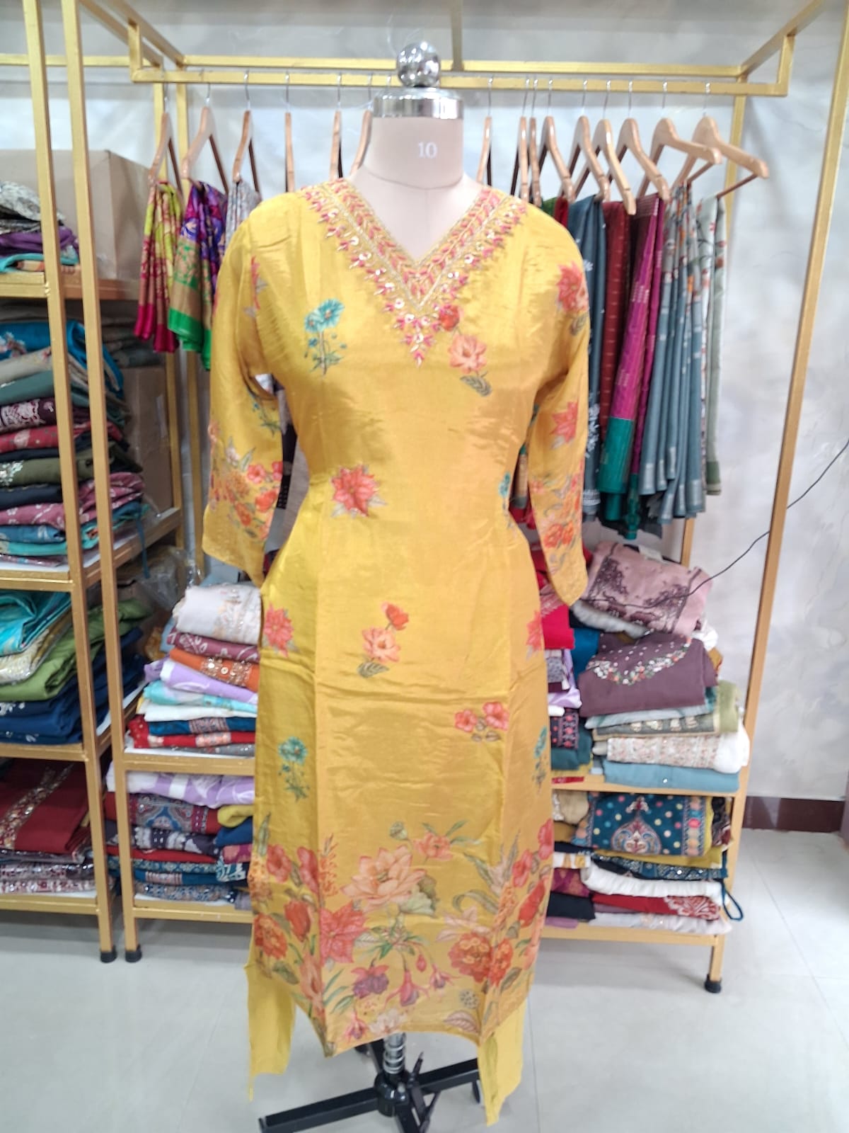 Mustard Yellow Floral kurti set