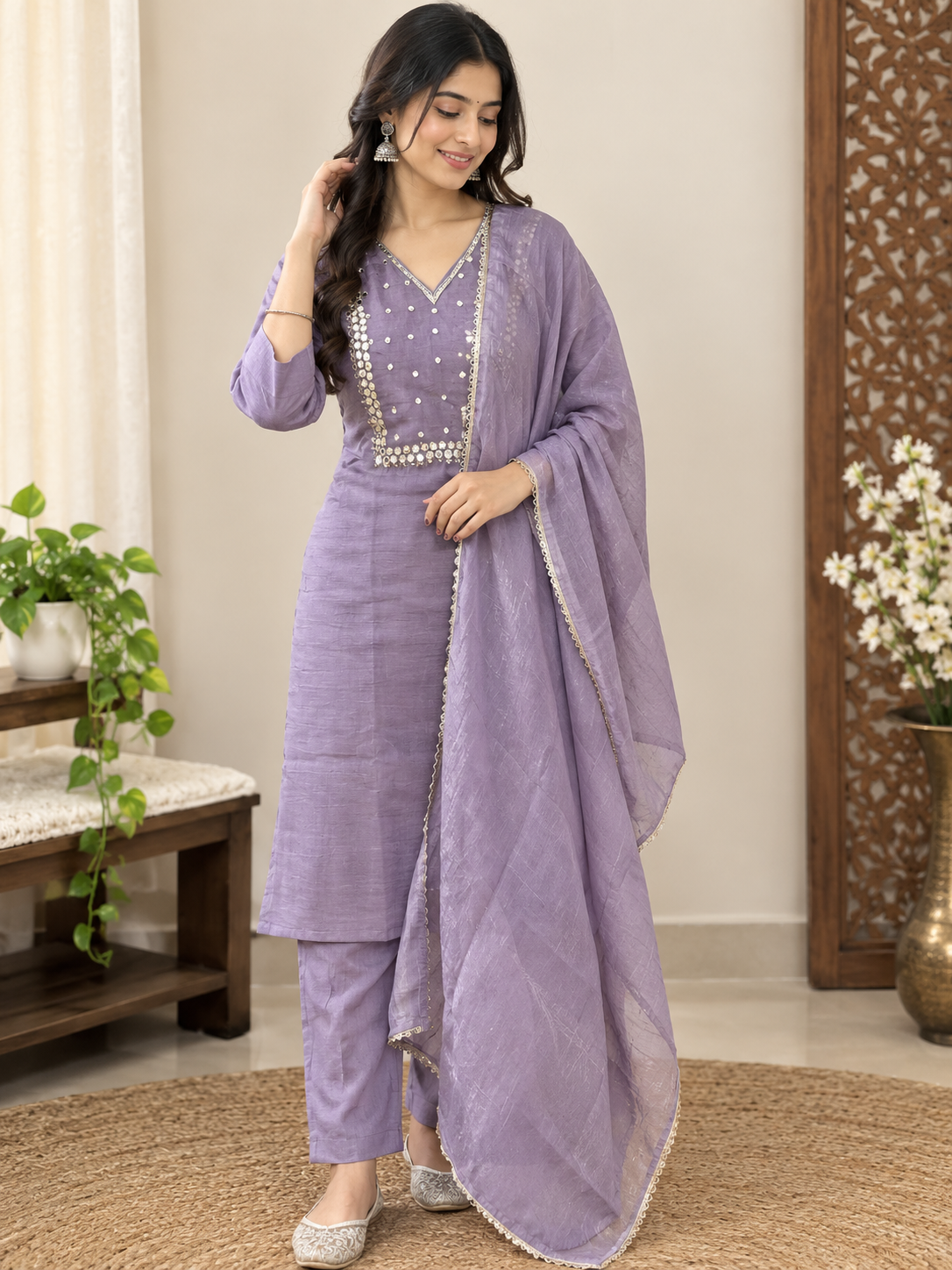 Premium tissue Lavender kurti set